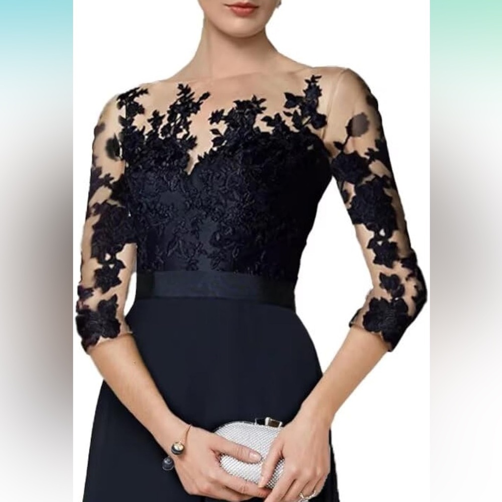 Chiffon‎ Jumpsuits Mother of The Bride Pant Suits Lace Appliques 3/4 NWT Size 4 - Picture 3 of 10